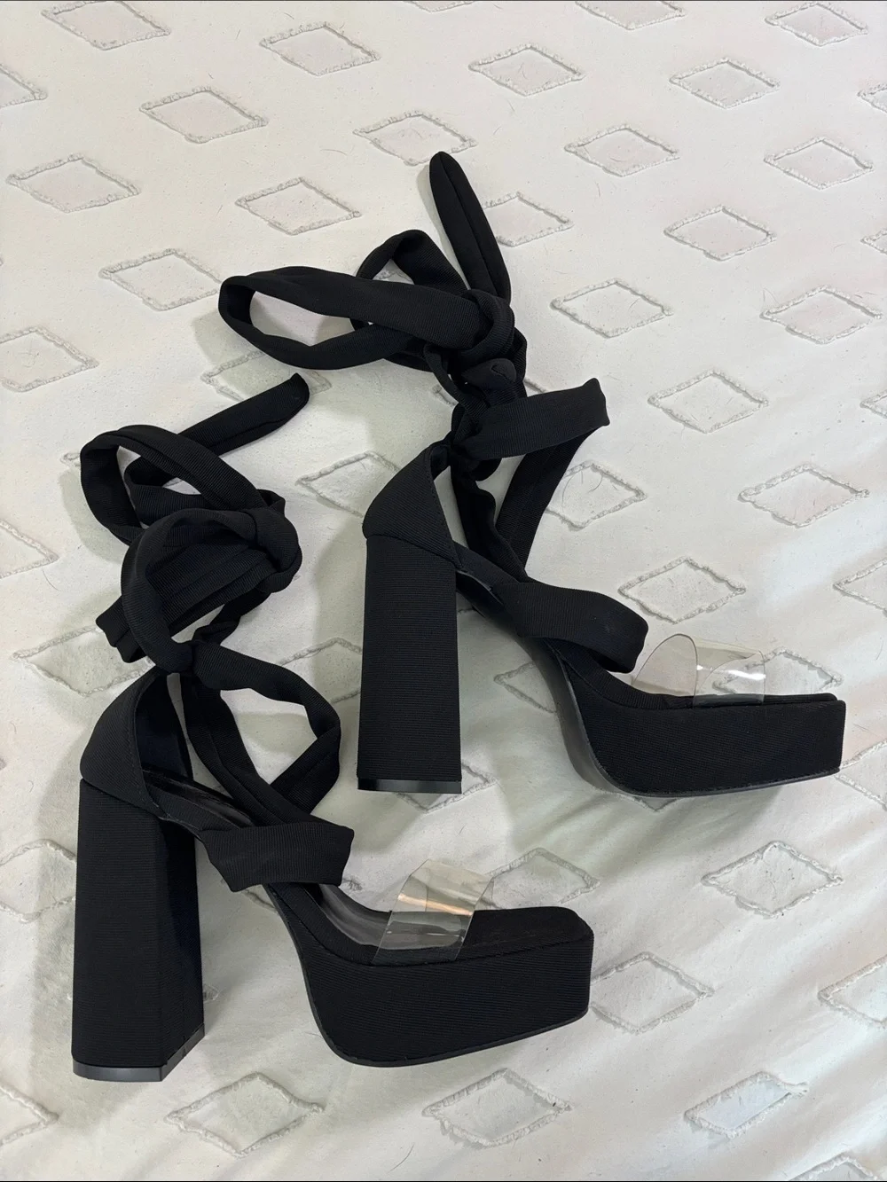 Strappy Chunky Black & Clear heels